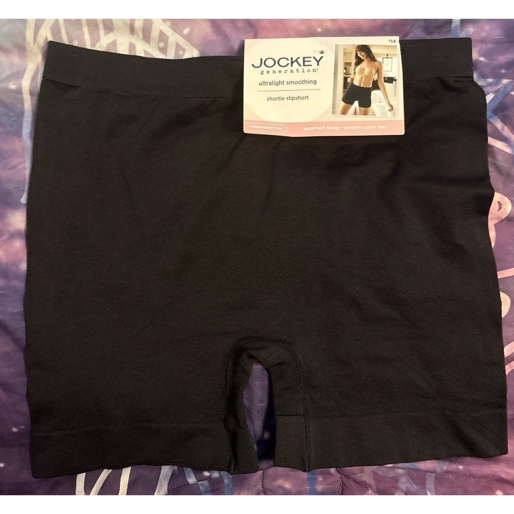NEW Jockey Black Ultralight Smoothing Compression Free Shortie Slipshort, Large